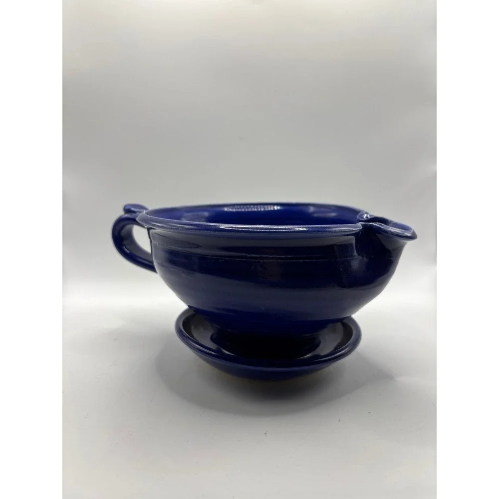 Handmade Ceramic Shaving Scuttle Mug - Cobalt Blue Glaze Signed Studio Pottery